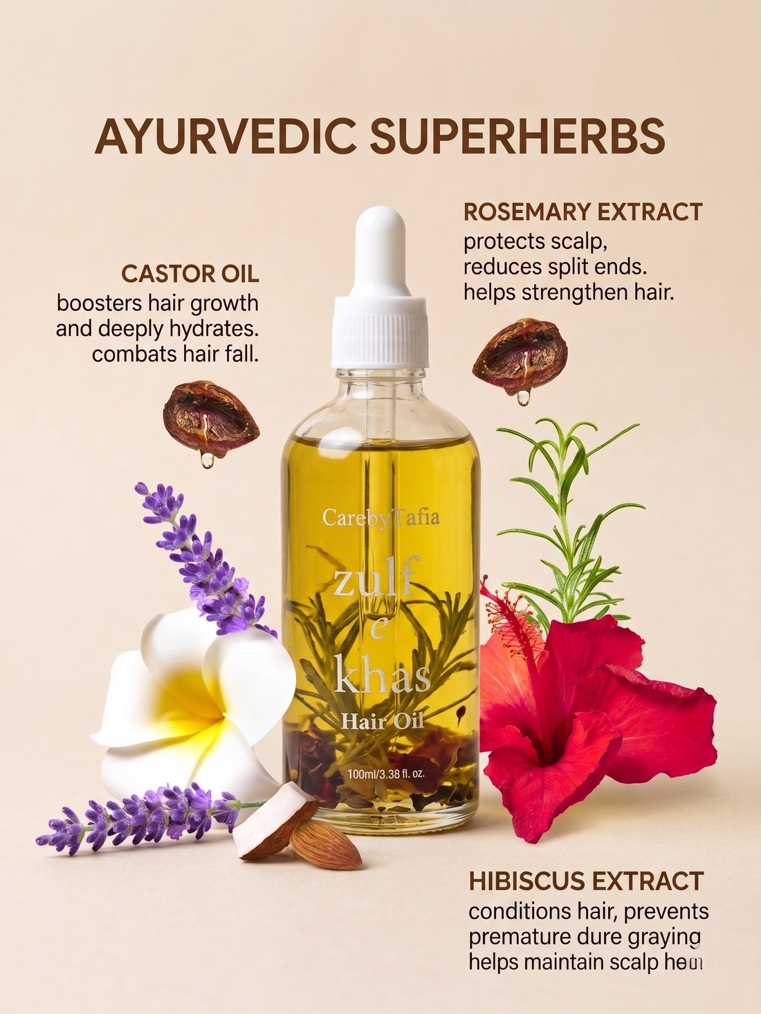 Hair Oil w/ Rosemary, Hibiscus & Jasmine